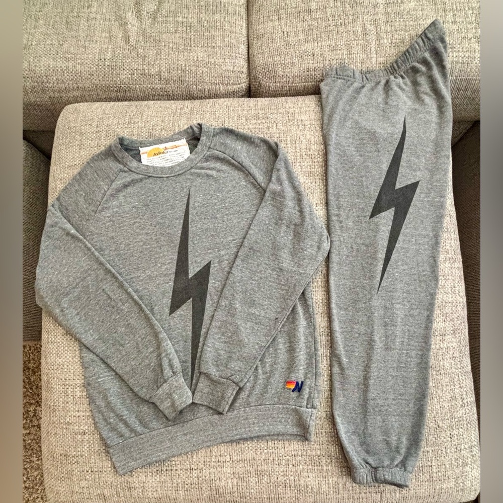Aviator Nation Grey ⚡️ Black Bolt Sweatshirt & Bolt Sweatpants Unisex Size Small